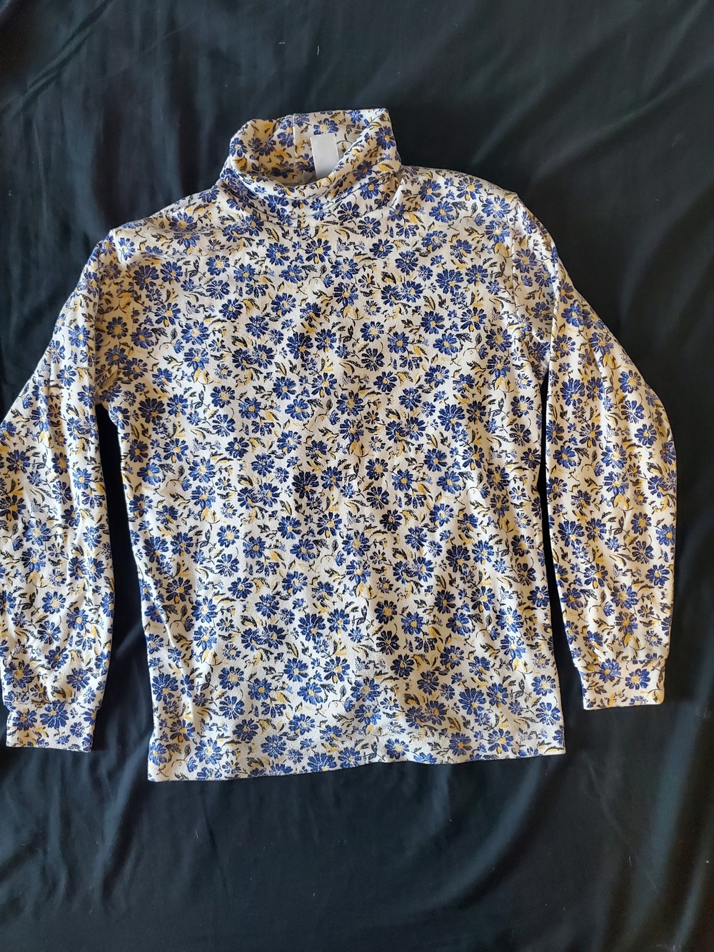 Cabin Creek Cream Turtleneck with Blue Floral Print